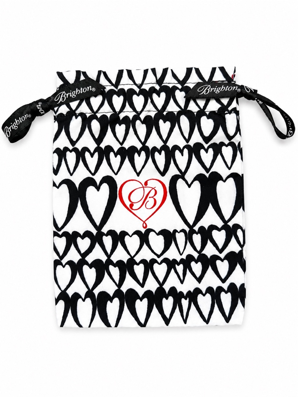 Brighton Black White Heart Drawstring Jewelry Travel Gift Pouch Storage Bag